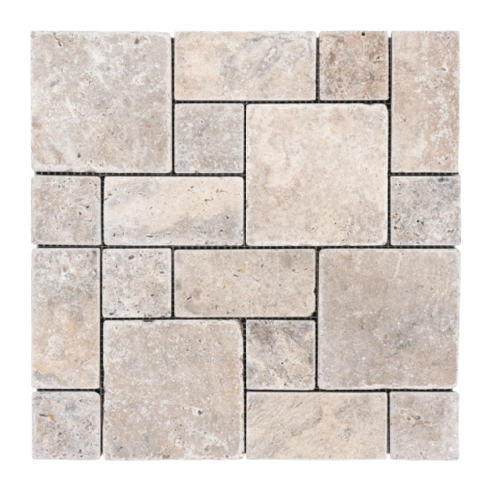 Keystone 12" x 12" Nordic Silver Tumbled Natural Stone Mini Pattern Mosaic