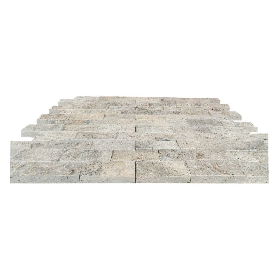 Keystone 12" x 12" Nordic Silver Split Face Natural Stone 2x4" Mosaic-Nordic Silver