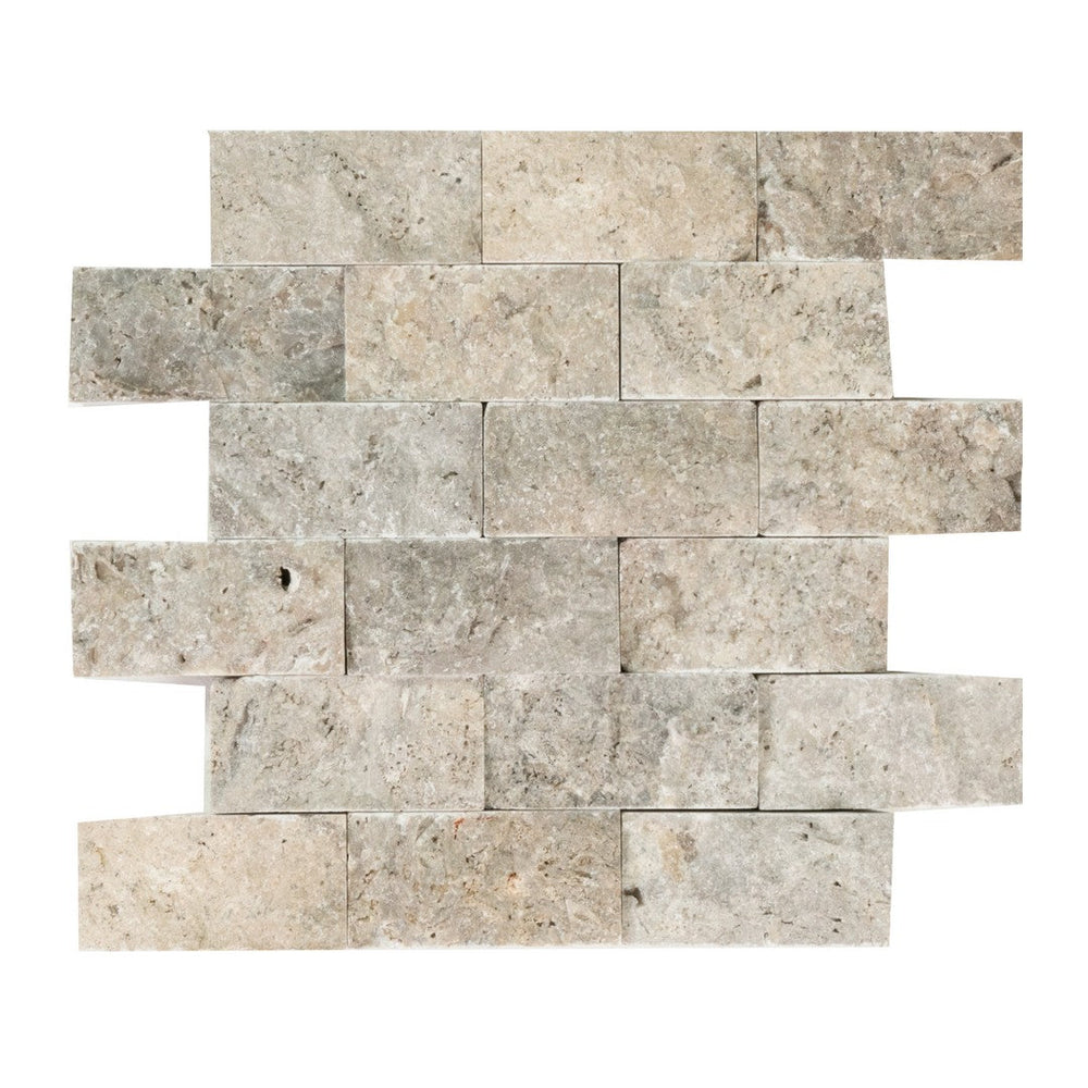Keystone 12" x 12" Nordic Silver Split Face Natural Stone 2x4" Mosaic