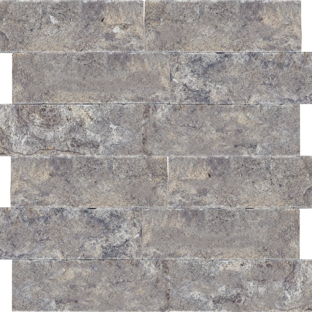 Keystone 4" x 12" Nordic Silver Split Face Natural Stone Mosaic-Nordic Silver