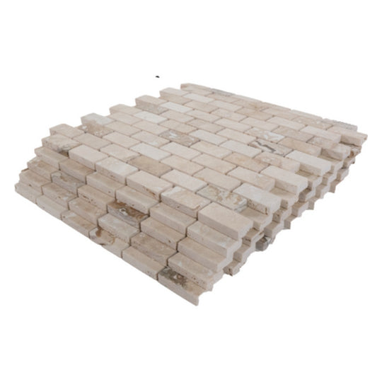 Keystone 12" x 12" Tiramisu Honed Travertine 1x2" Mosaic-Tiramisu