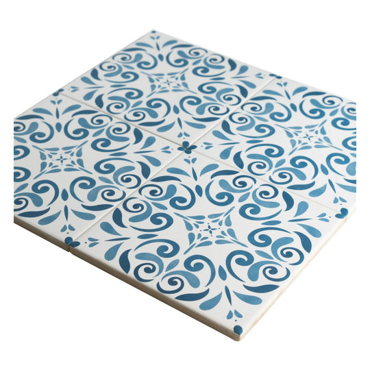 Keystone 6" x 6" Aquarel Deco Matte Porcelain Pool Tile-Vega Blue