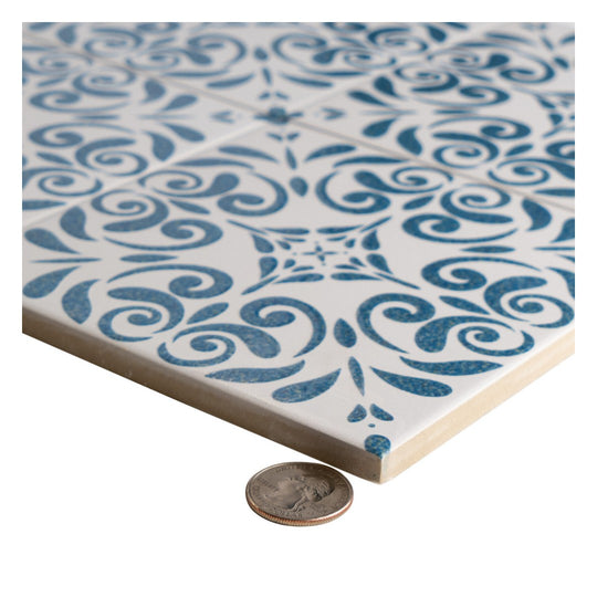 Keystone 6" x 6" Aquarel Deco Polished Porcelain Pool Tile-Vega Blue