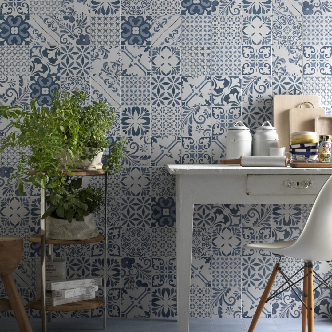 Keystone 6" x 6" Aquarel Deco Matte Porcelain Pool Tile-Sirius Blu