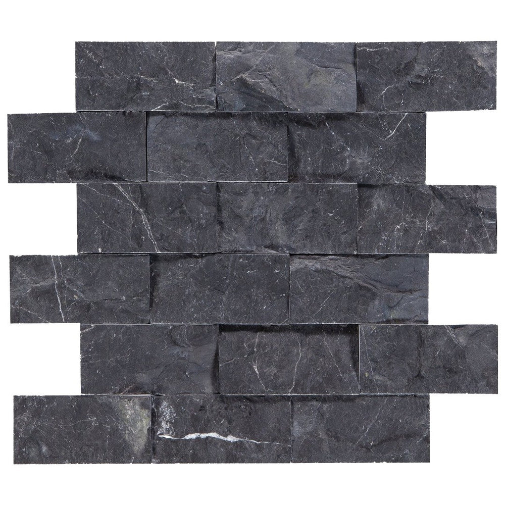 Keystone 12" x 12" Black Marble Split Face Natural Stone 2x4" Mosaic