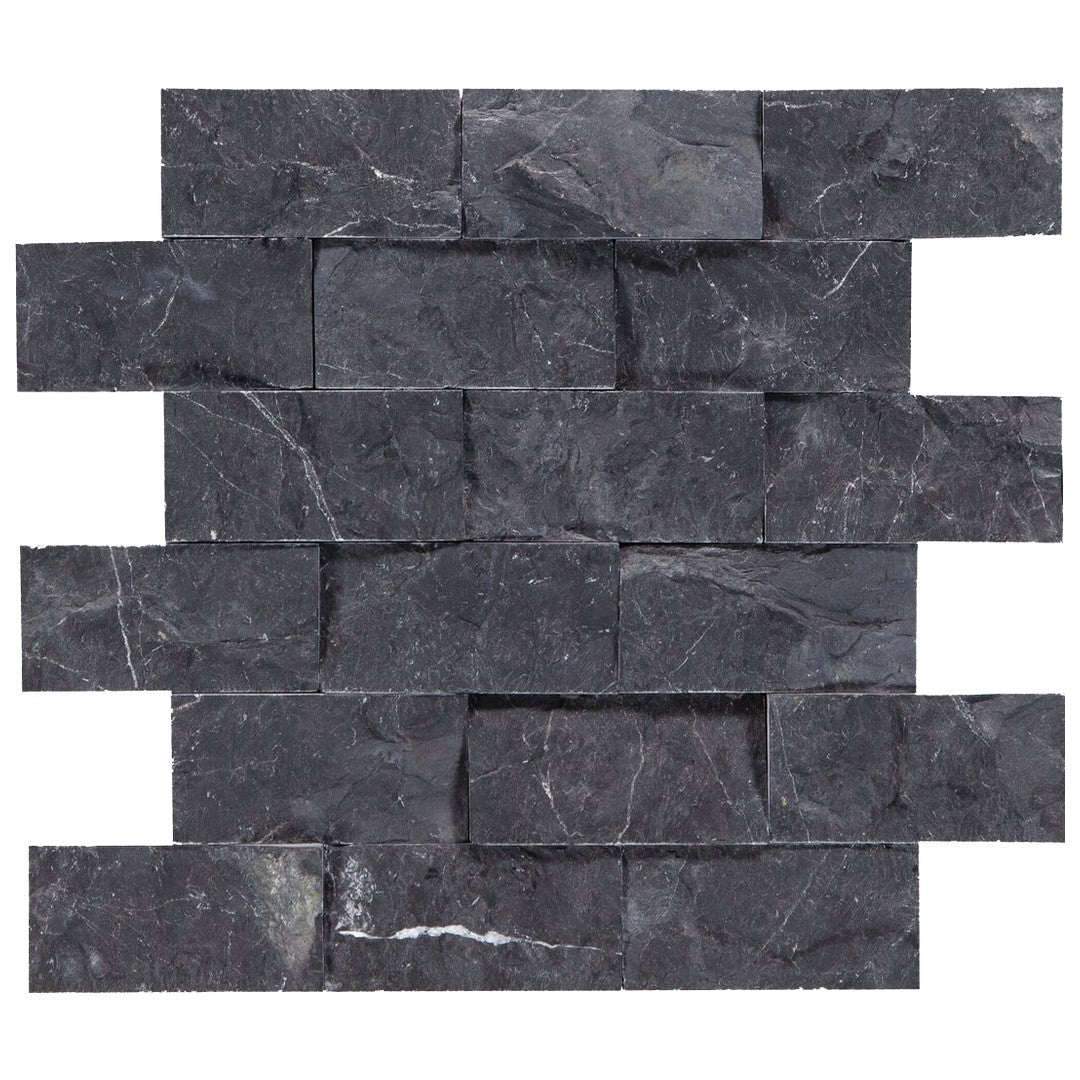 Keystone 12" x 12" Black Marble Split Face Natural Stone 2x4" Mosaic