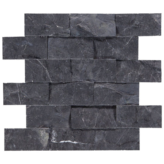 Keystone 12" x 12" Black Marble Split Face Natural Stone 2x4" Mosaic