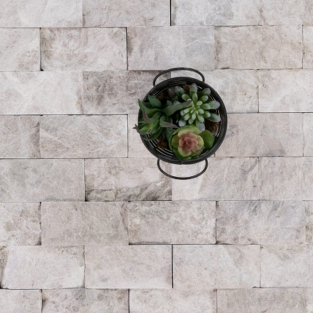 Keystone 12" x 12" Aqua Gray Split Face Natural Ledger Stone 2x4" Mosaic-Aqua Gray