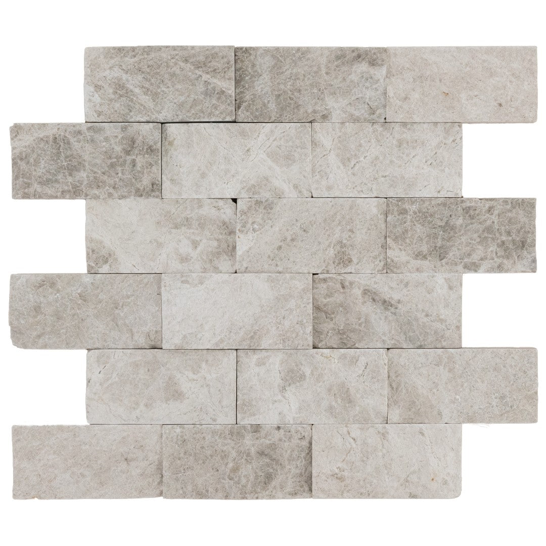 Keystone 12" x 12" Aqua Gray Split Face Natural Ledger Stone 2x4" Mosaic
