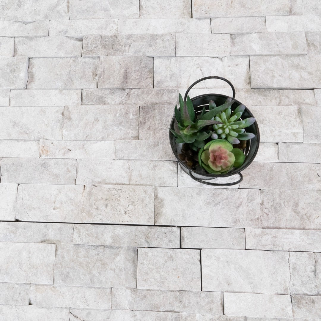 Keystone 7" x 12" Aqua Gray Split Face Natural Ledger Stone Panel Mosaic-Aqua Gray