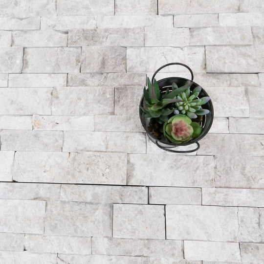 Keystone 7" x 12" Aqua Gray Split Face Natural Ledger Stone Panel Mosaic-Aqua Gray