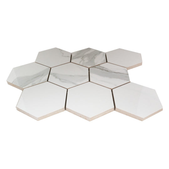 Keystone 12" x 12" Marble Statuario Polished Porcelain Hex Mosaic-Marble Statuario