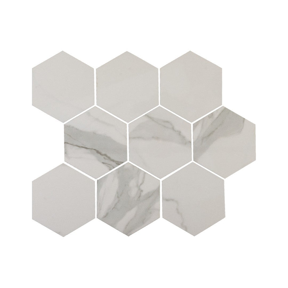 Keystone 12" x 12" Marble Statuario Polished Porcelain Hex Mosaic