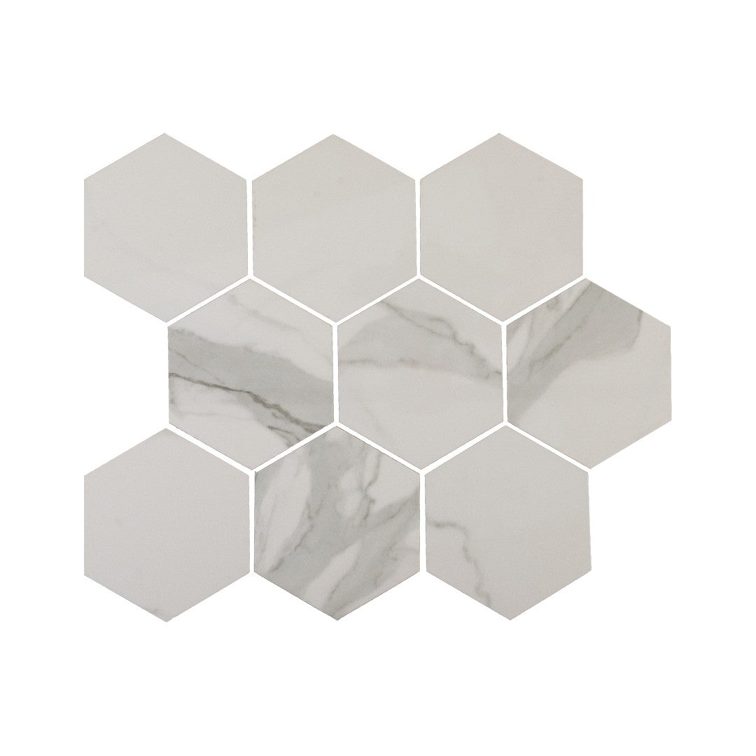 Keystone 12" x 12" Marble Statuario Polished Porcelain Hex Mosaic