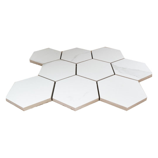 Keystone 12" x 12" Marble Statuario Matte Porcelain Hex Mosaic-Marble Statuario
