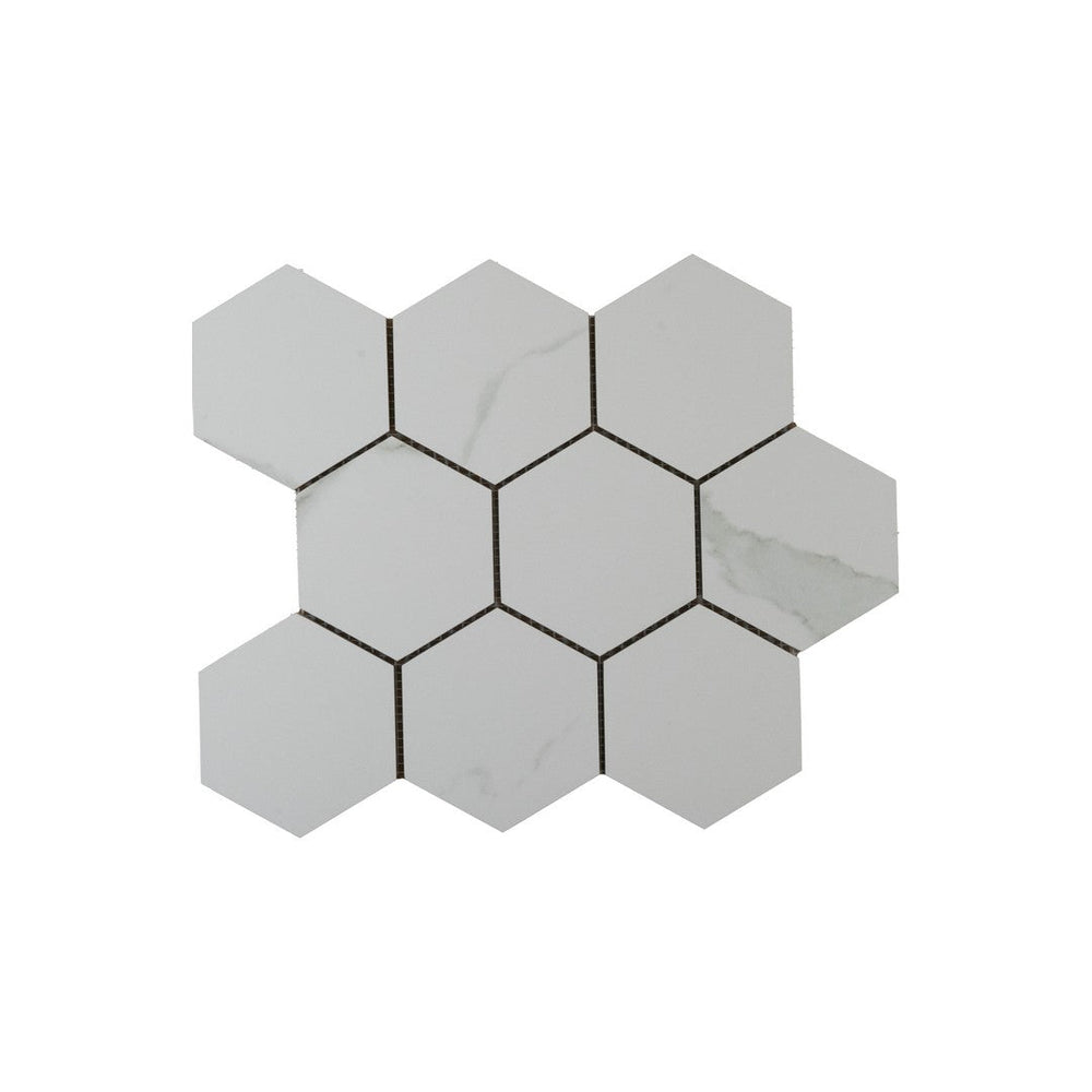 Keystone 12" x 12" Marble Statuario Matte Porcelain Hex Mosaic