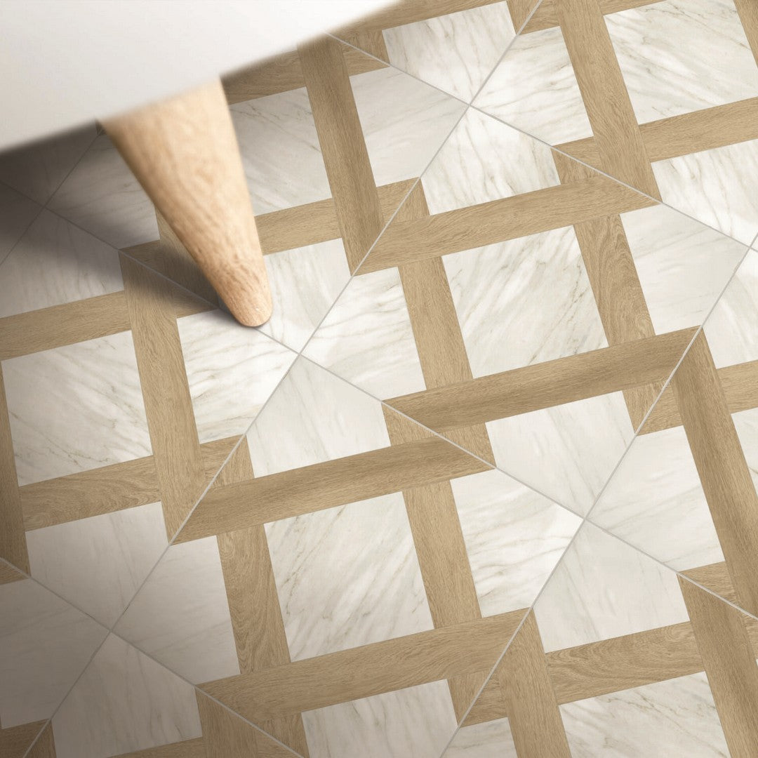 Keystone 10" x 10" Marble & Wood Matte Porcelain Floor Tile-Decoro 1