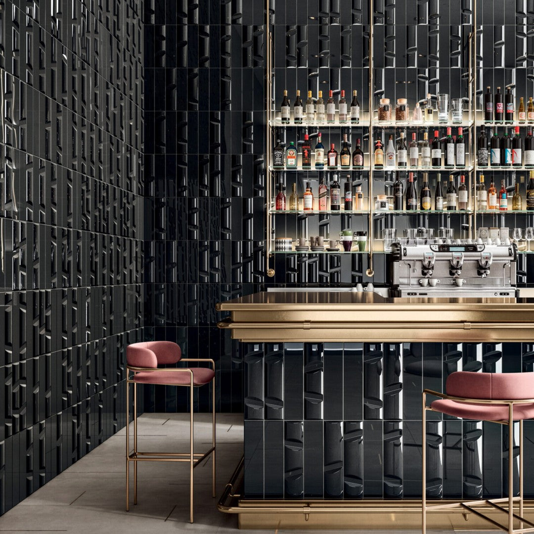 Keystone 4" x 16" Volume No.1 Polished Ceramic Wall Tile-Black