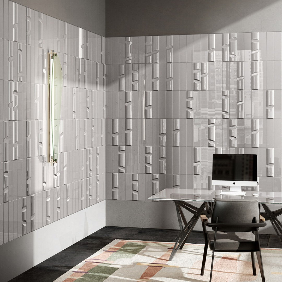 Keystone 4" x 16" Volume No.2 Polished Ceramic Wall Tile-White