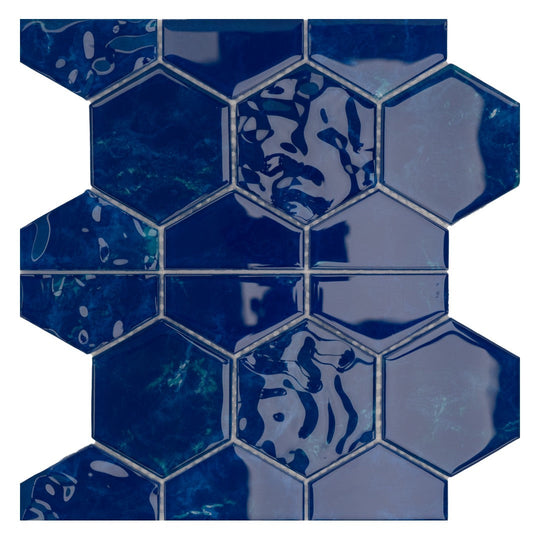 Keystone 12" x 12" Hexagon Glass 3" Hexagon Mosaic-Marsala