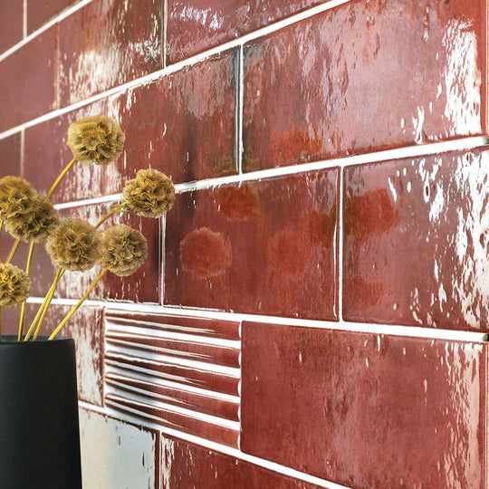 Keystone 3" x 12" Oxida Glossy Porcelain Wall Tile-Red