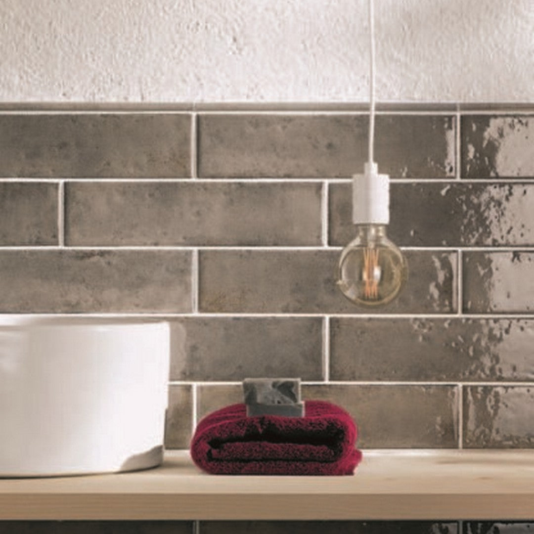 Keystone 3" x 12" Oxida Glossy Porcelain Wall Tile-Gray