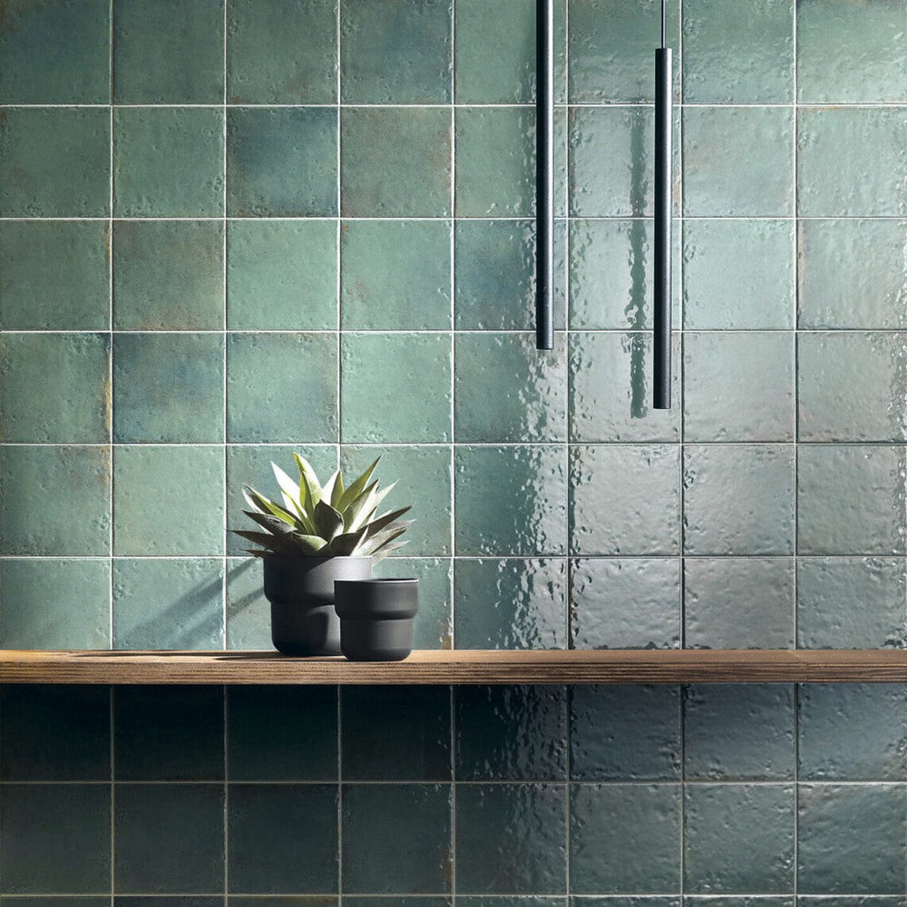 Keystone 6.5" x 6.5" Oxida Glossy Porcelain Pool Tile-Green