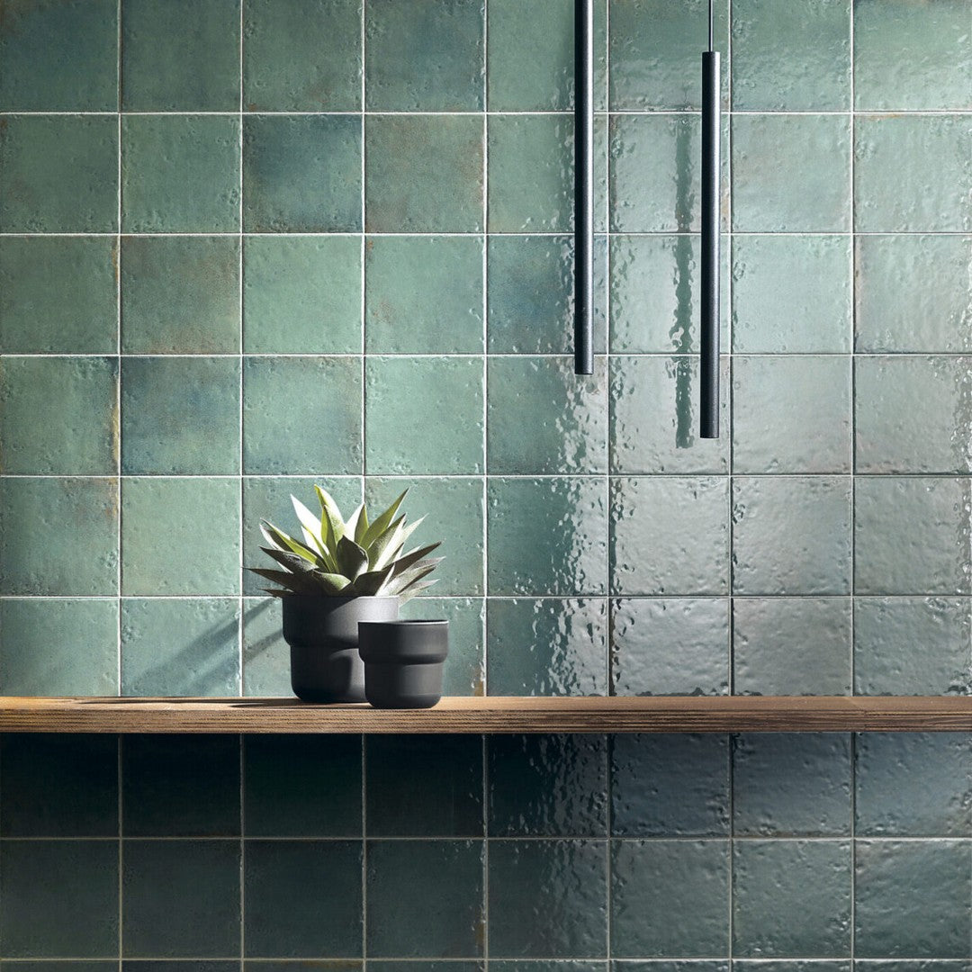 Keystone 6.5" x 6.5" Oxida Glossy Porcelain Pool Tile-Green