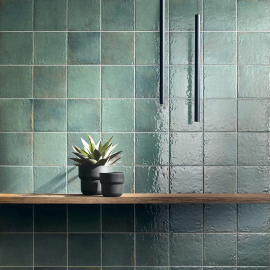 Keystone 6.5" x 6.5" Oxida Glossy Porcelain Pool Tile-Green