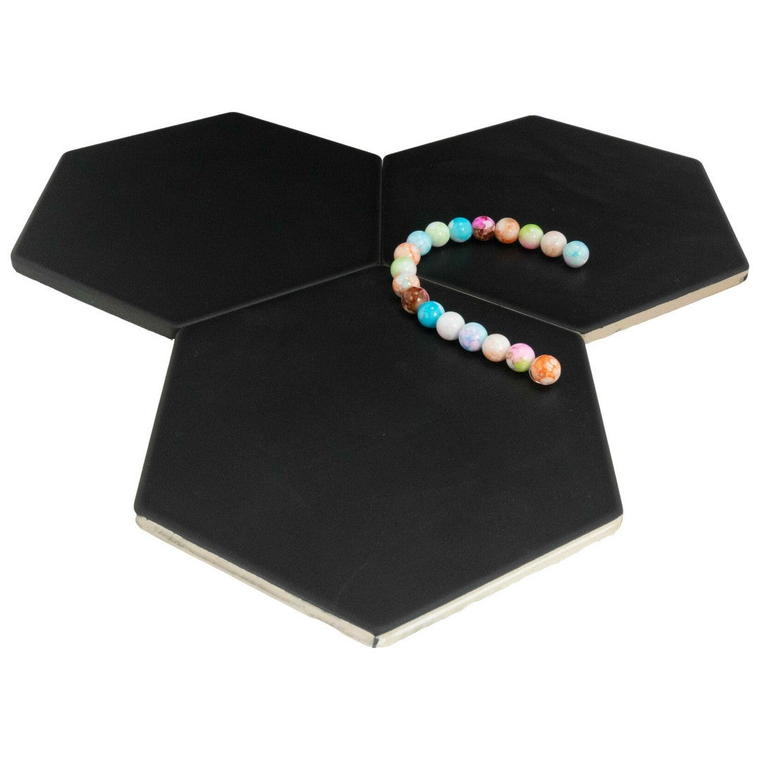 Keystone 6" Exabright Glossy Ceramic Hexagon Tile-Nero