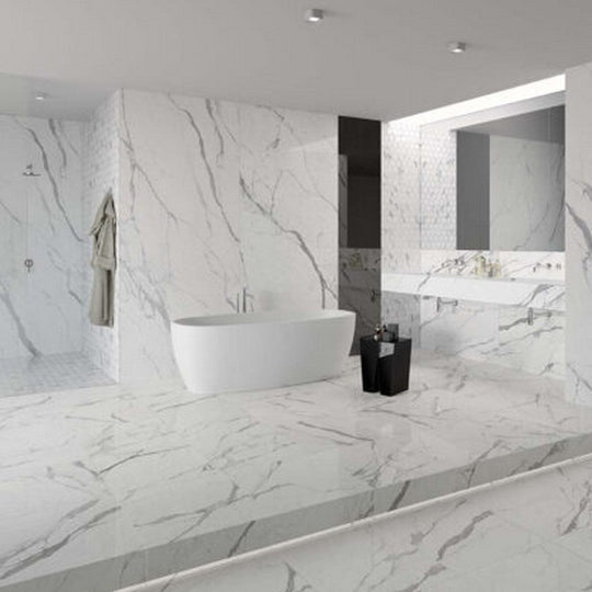 Keystone 24" x 48" Statuario Superiore Polished Porcelain Floor Tile-Statuario Superiore