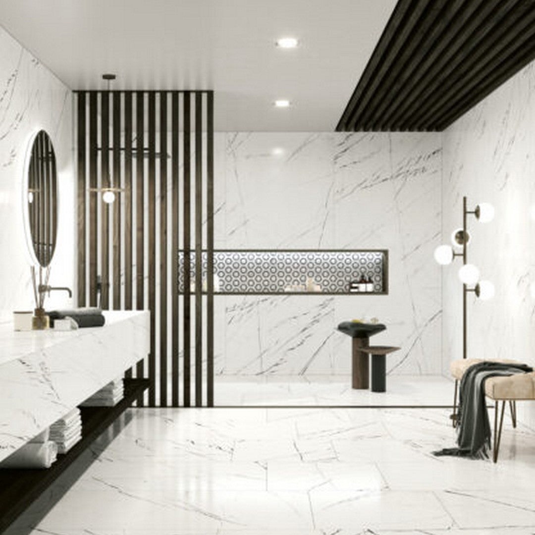 Keystone 24" x 48" Marquina Polished Porcelain Floor Tile-White