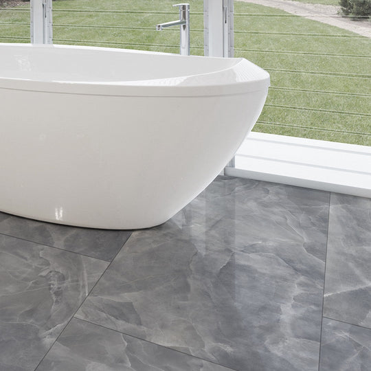 Keystone 24" x 48" Onyx Grey Polished Porcelain Floor Tile-Onyx Grey