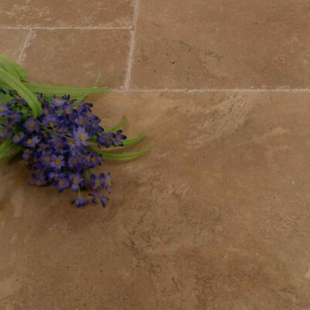 Keystone American Chestnut Chiseled Brushed Travertine Versailles Pattern Tile-American Chestnut