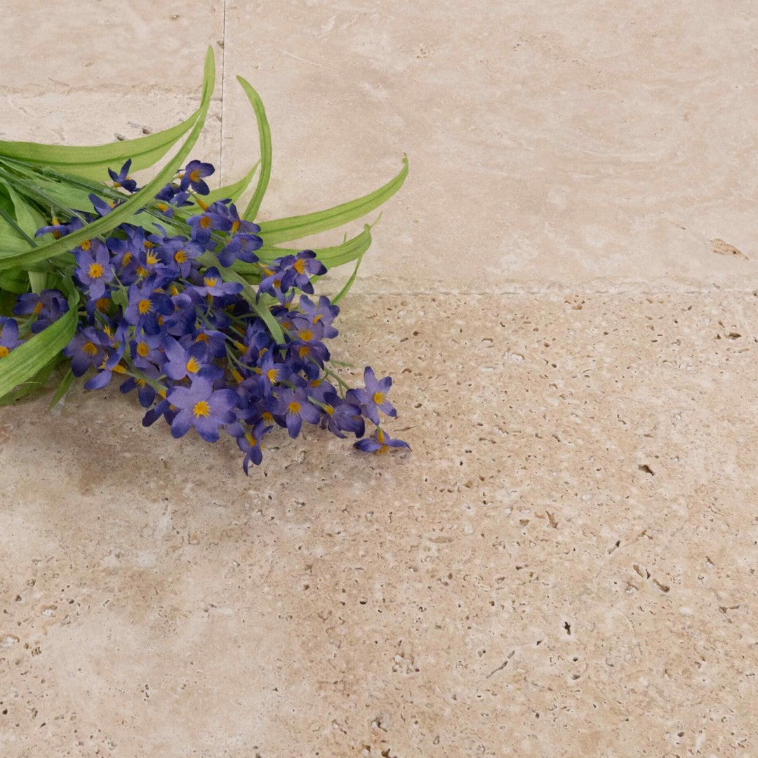 Keystone Extra Light Chiseled Brushed Travertine Versailles Pattern Tile-Extra Light