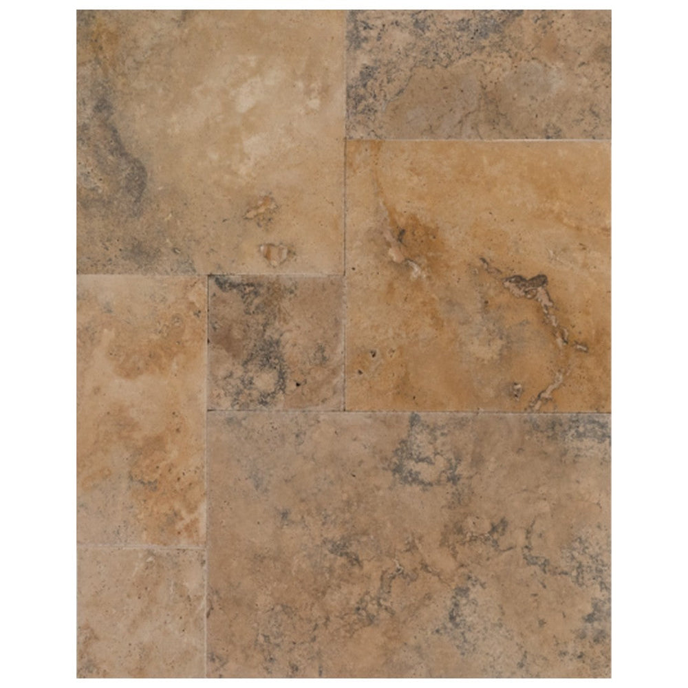 Keystone Ivory Rustic Chiseled Brushed Travertine Versailles Pattern Tile