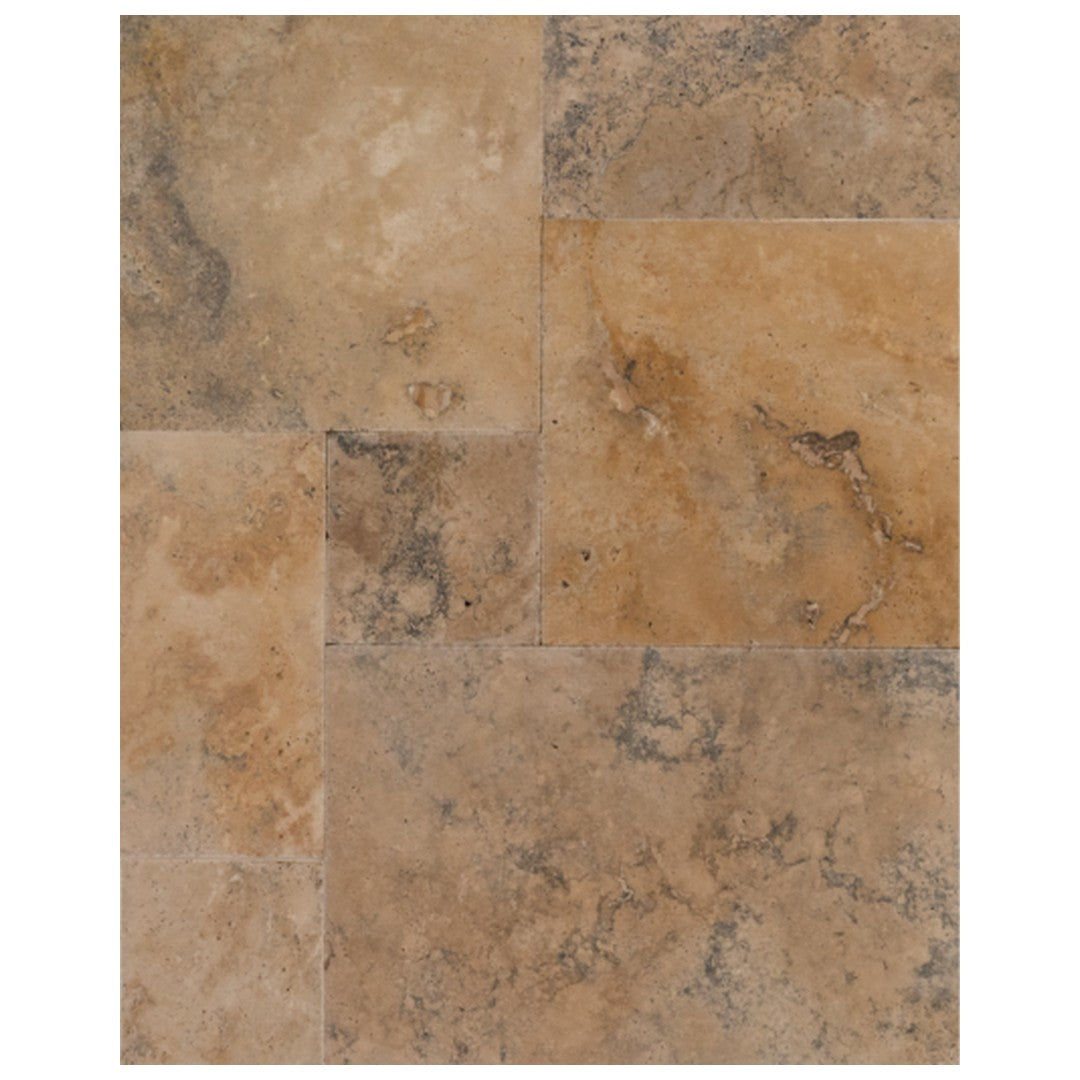 Keystone Ivory Rustic Chiseled Brushed Travertine Versailles Pattern Tile