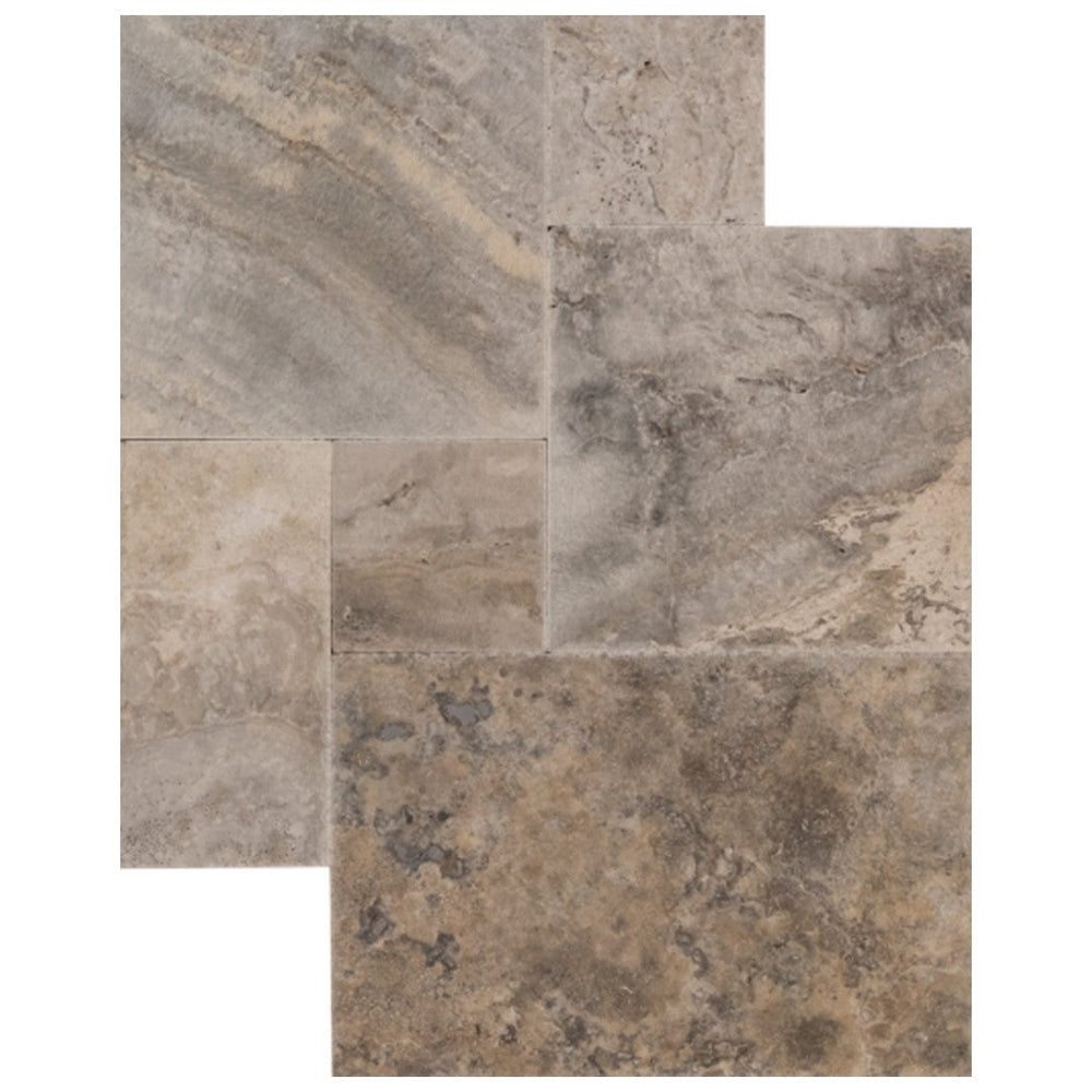 Keystone Nordic Silver Chiseled Brushed Travertine Versailles Pattern Tile