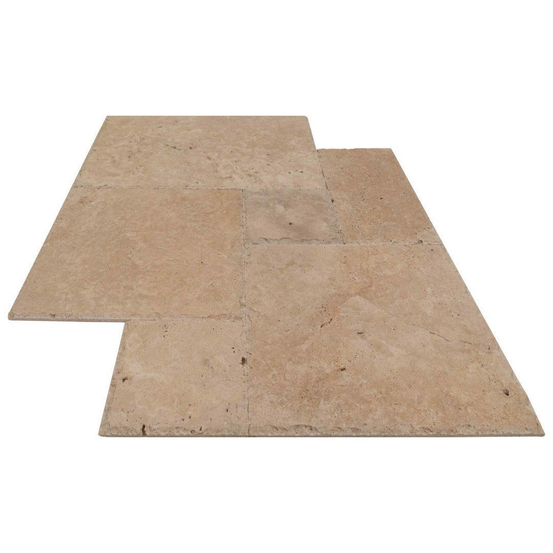 Keystone Ivory Light Chiseled Brushed Travertine Versailles Pattern Tile-Ivory Light