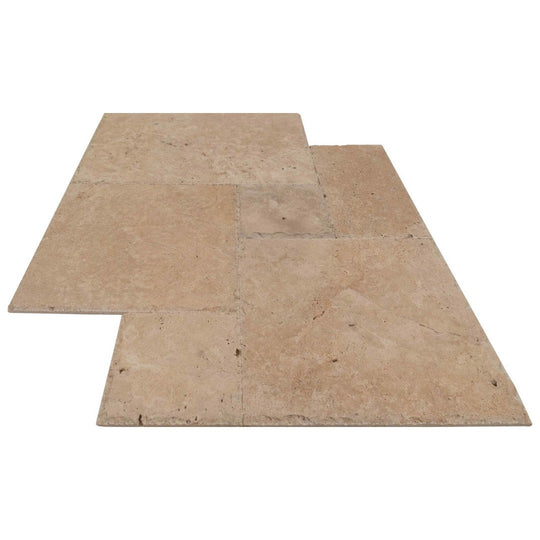 Keystone Ivory Light Chiseled Brushed Travertine Versailles Pattern Tile-Ivory Light