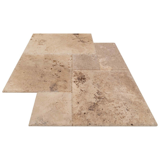 Keystone Tuscany Rustic Chiseled Brushed Travertine Versailles Pattern Tile-Tuscany Rustic