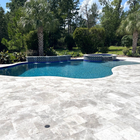 Keystone Aqua Gray Sandblasted Marble Versailles Pattern Paver-Aqua Gray