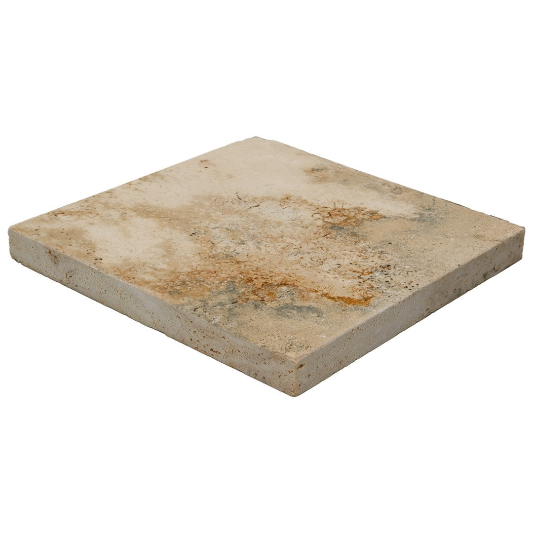 Keystone 12" x 12" Ivory Rustic Tumbled Travertine Paver-Ivory Rustic