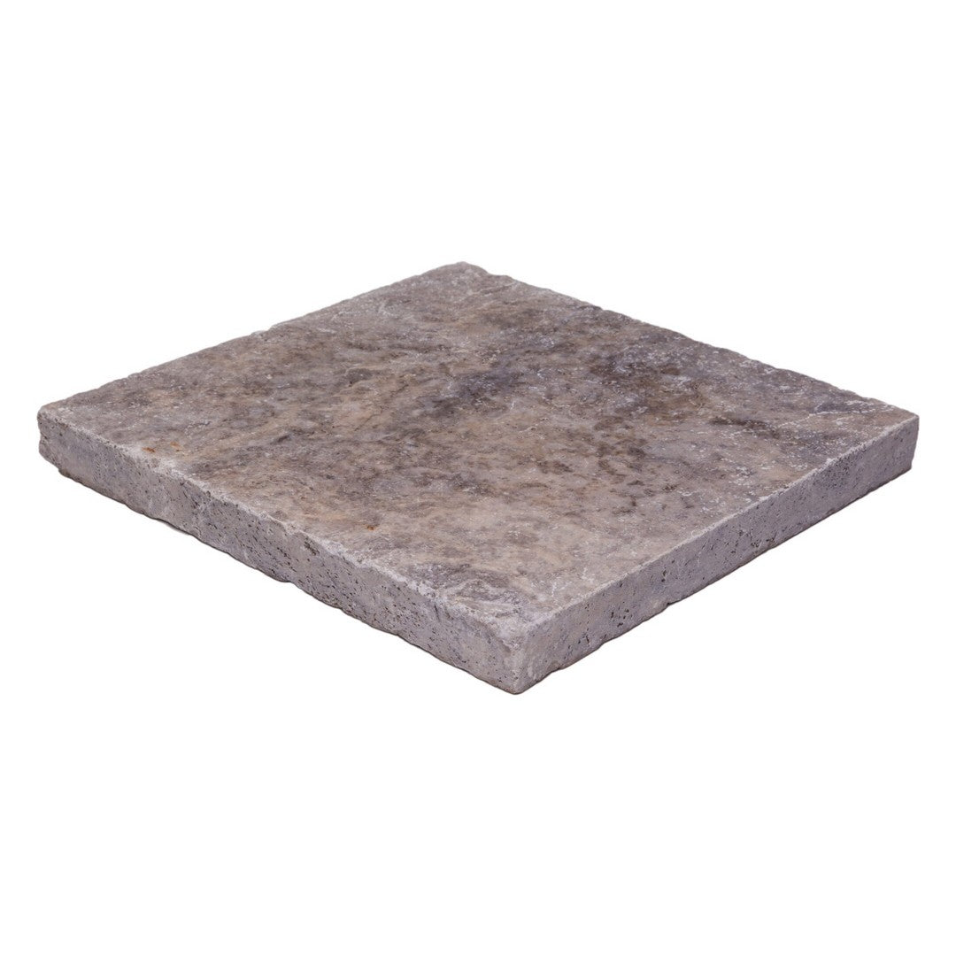 Keystone 12" x 12" Nordic Silver Tumbled Travertine Paver-Nordic Silver