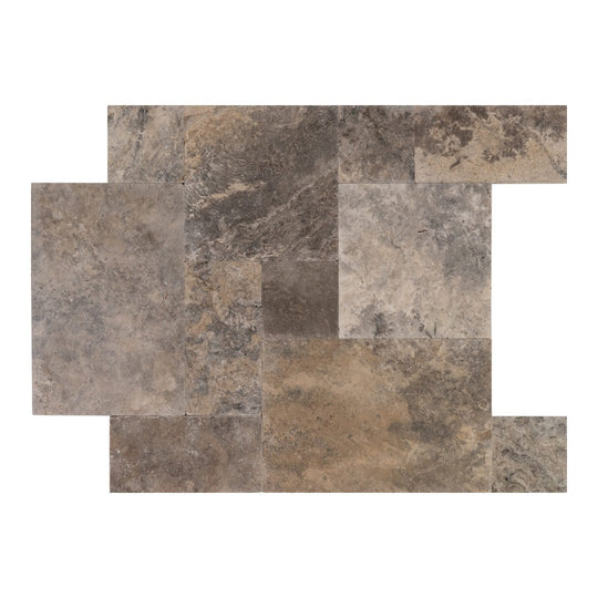 Keystone Nordic Silver Tumbled Travertine Versailles Pattern Paver