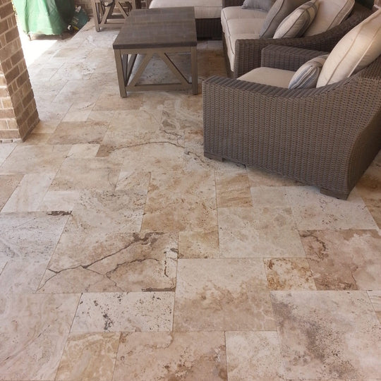 Keystone Tiramisu Tumbled Travertine Versailles Pattern Paver-Tiramisu