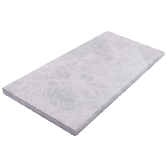 Keystone 12" x 24" Aqua Gray Sandblasted Marble Bullnose Coping-Aqua Gray