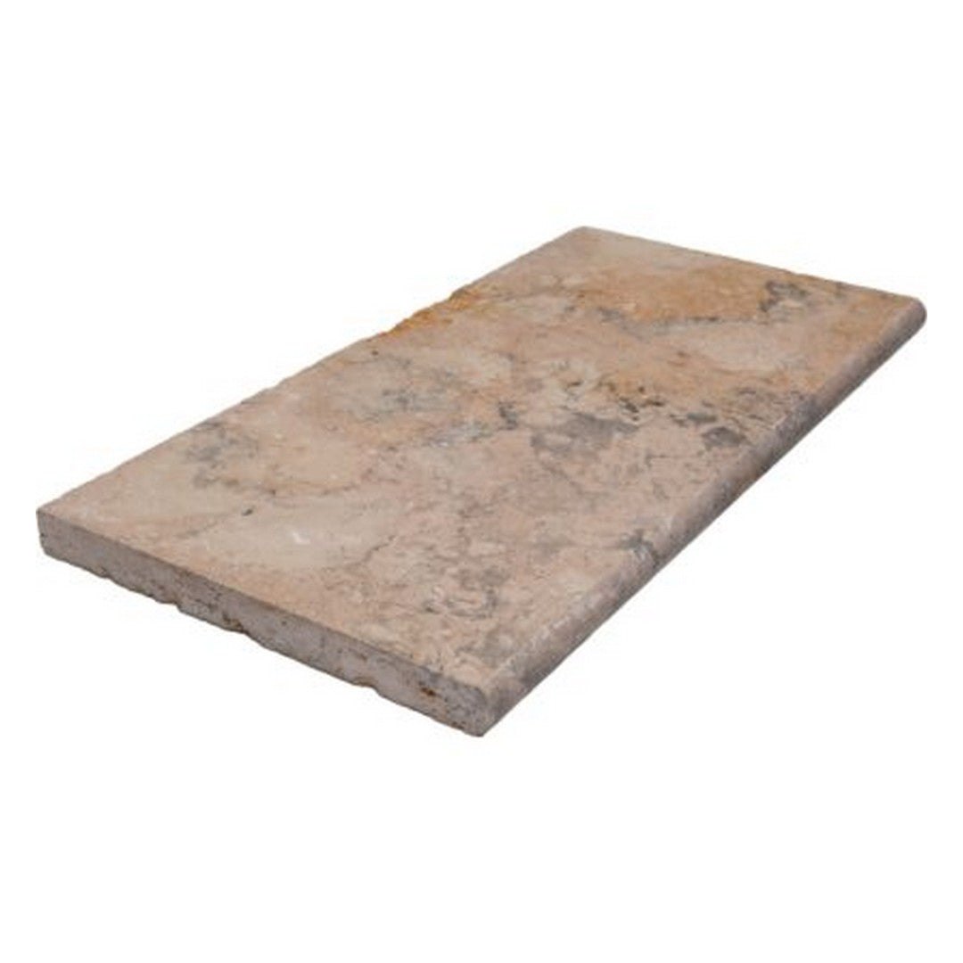Keystone 12" x 24" Ivory Rustic Travertine Bullnose Coping-Ivory Rustic
