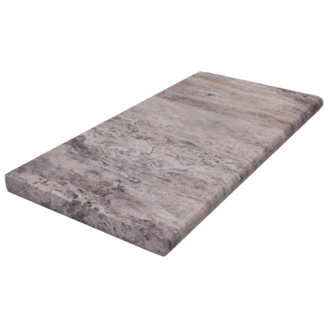 Keystone 12" x 24" Nordic Silver Travertine Bullnose Coping-Nordic Silver