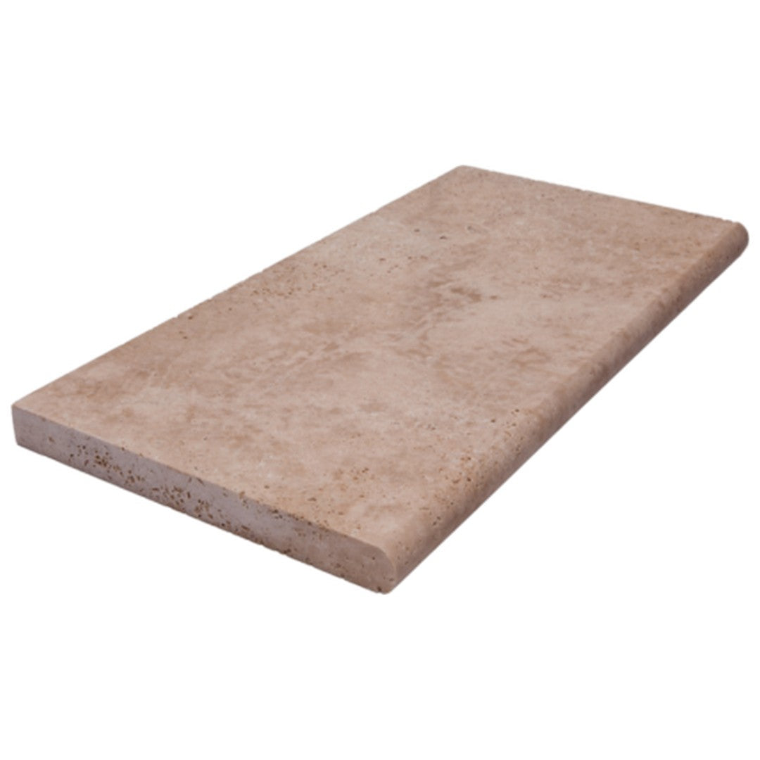 Keystone 12" x 24" Ivory Light Travertine Bullnose Coping-Ivory Light
